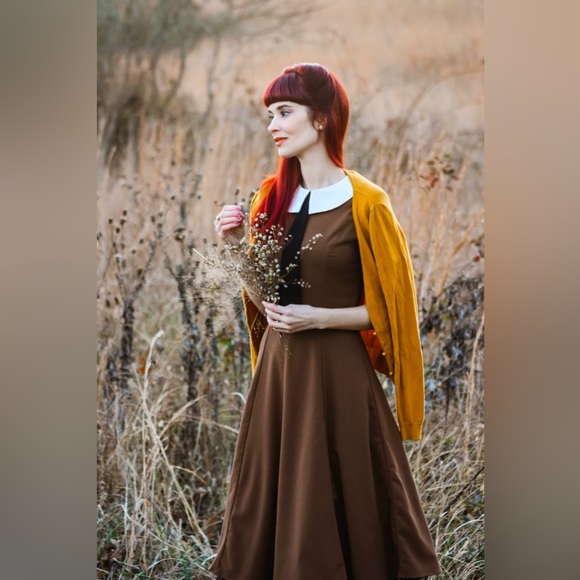 Hell Bunny Vixen Dress in Brown White Black Sz S White is Drab Trashy Diva - Picture 4 of 13